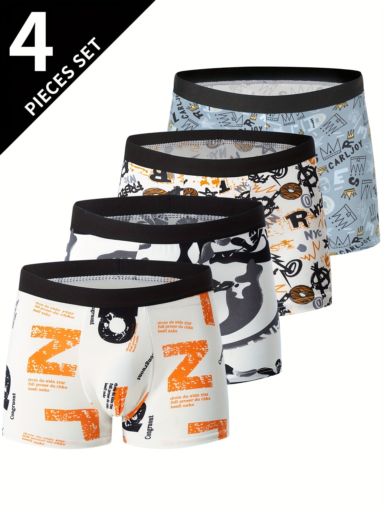 4pcs Flower Pattern Men's Underwear Boxers, Casual Boxer Briefs Shorts, Breathable Comfy Stretchy Boxer Sports Shorts