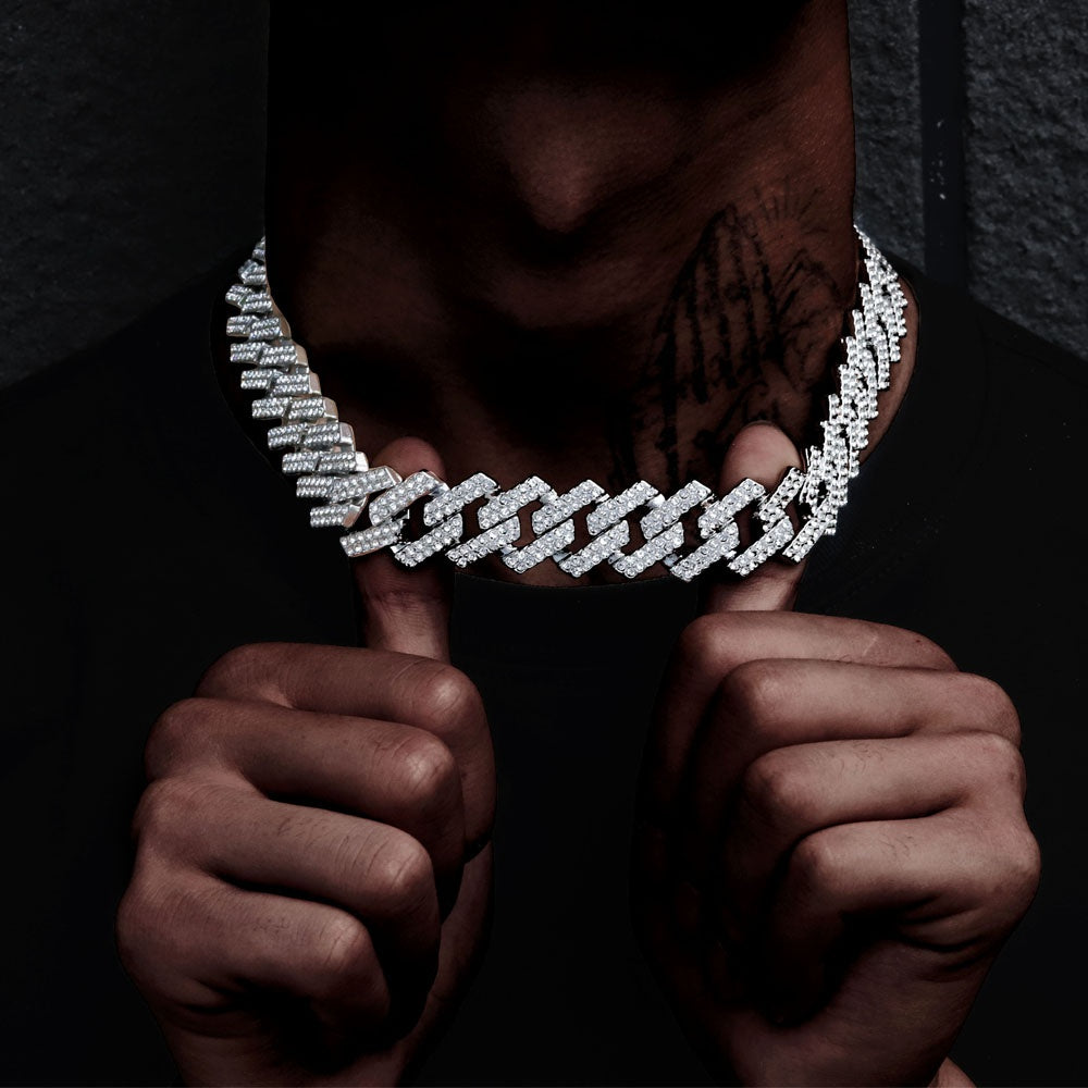 Men's Cuban Link Iced Out Necklace with Color Chains and Paved Rhinestones, Rapper CZ Cuban Chain Necklace for Women, Hip Hop Jewelry Gift
