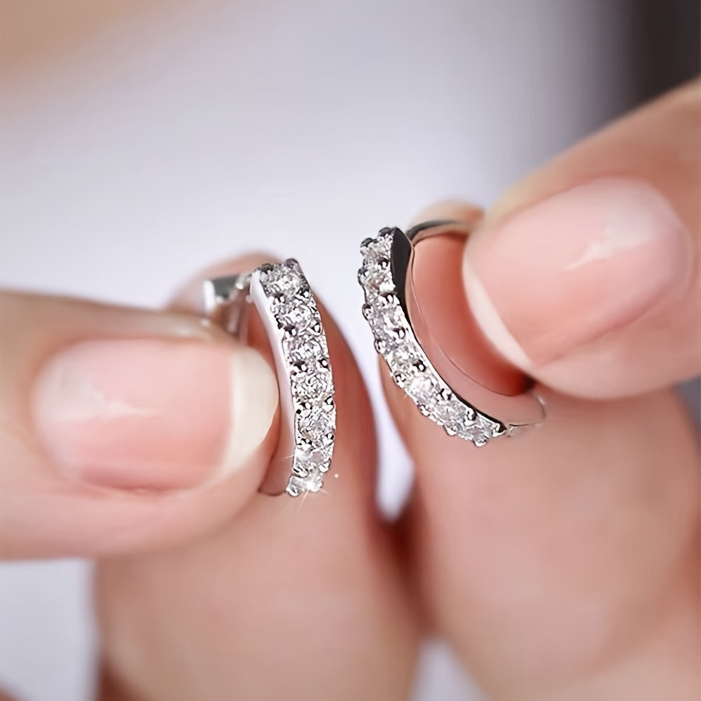 Tiny White Zircon Hoop Earrings One Row Shiny Zircon Hoop Earrings Cartilage Piercing Earrings