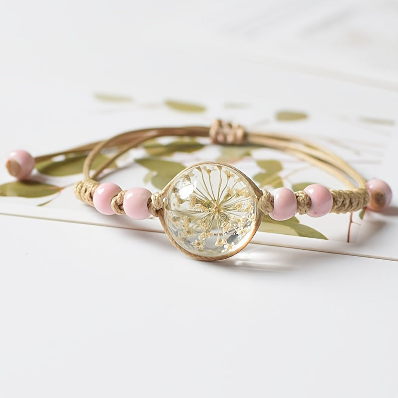 1pc Cute Full Star Dry Eternal Flower Decor Handmade Adjustable Bracelet, Exquisite Holiday Birthday Gift For Besties