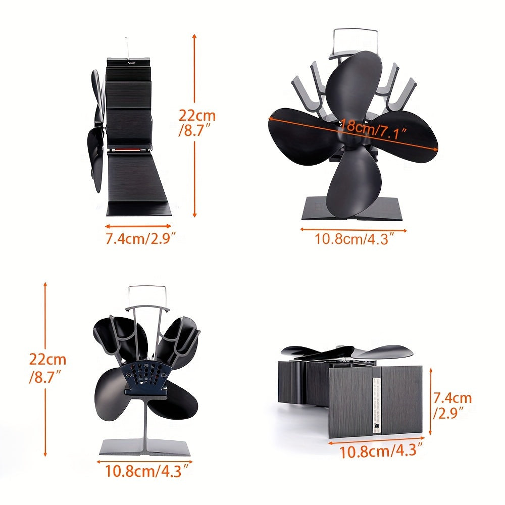 1pc heat powered stove fan, Energy-Efficient 4-Blade Fireplace Fan for Home Comfort and Energy Savings