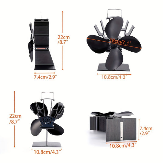 1pc heat powered stove fan, Energy-Efficient 4-Blade Fireplace Fan for Home Comfort and Energy Savings