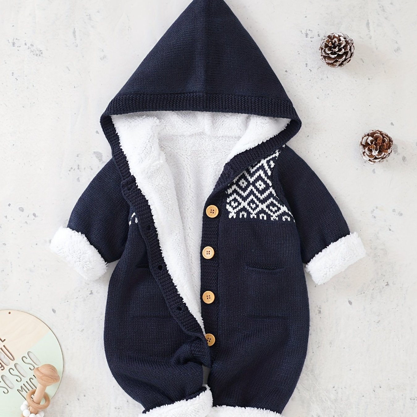 [Knit | Jumpsuit] Long Sleeve Hooded Newborn Boys And Girls Knitted Jumpsuit With Pants
