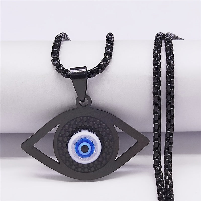 Hamsa Evil Blue Eye Necklace Stainless Steel Turkish Eye Necklace Greek Jewelry Ojo Turco Acero Inoxidable