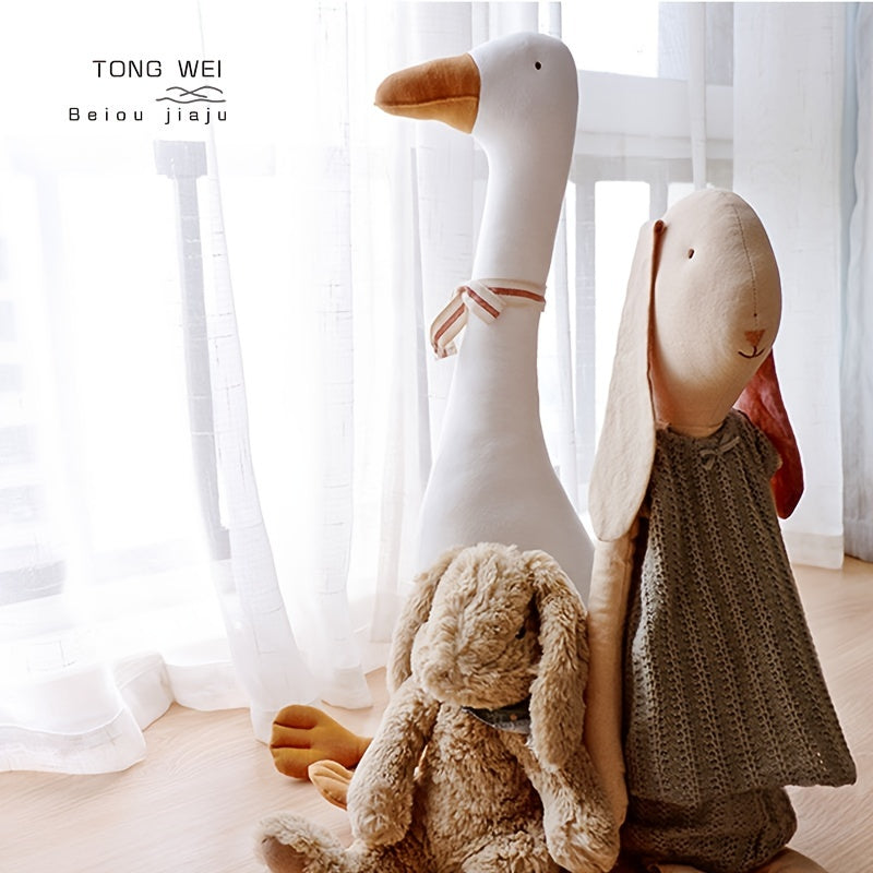 LA DEARCHUU Cartoon Goose Plush Toy - Cute White Duck with Orange Beak & Webbed Feet, Ideal for Baby Room Decor, Playful Animal Plaything, Playful Duck Toy|Playful Duck Design|Soft Texture