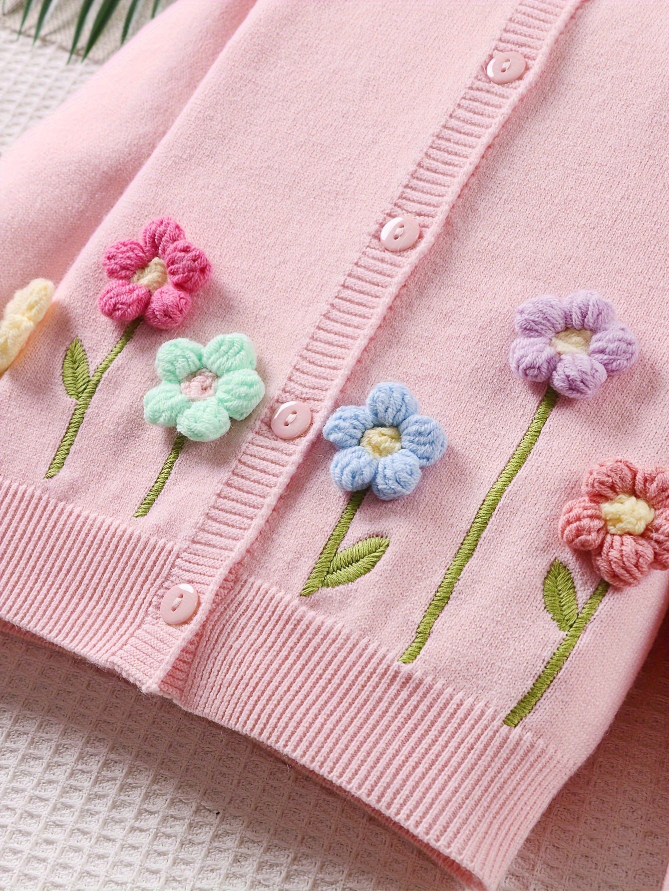 Girls' Beige Cardigan Sweater with Collar & Flower Patches - Sweet Smock Dress Style Jacket, Soft Button-Front Closure for, Parties, - Cozy Fall Winter Outerwear (Pink/Yellow/Blue/Purple) - No-Sew Applique Design