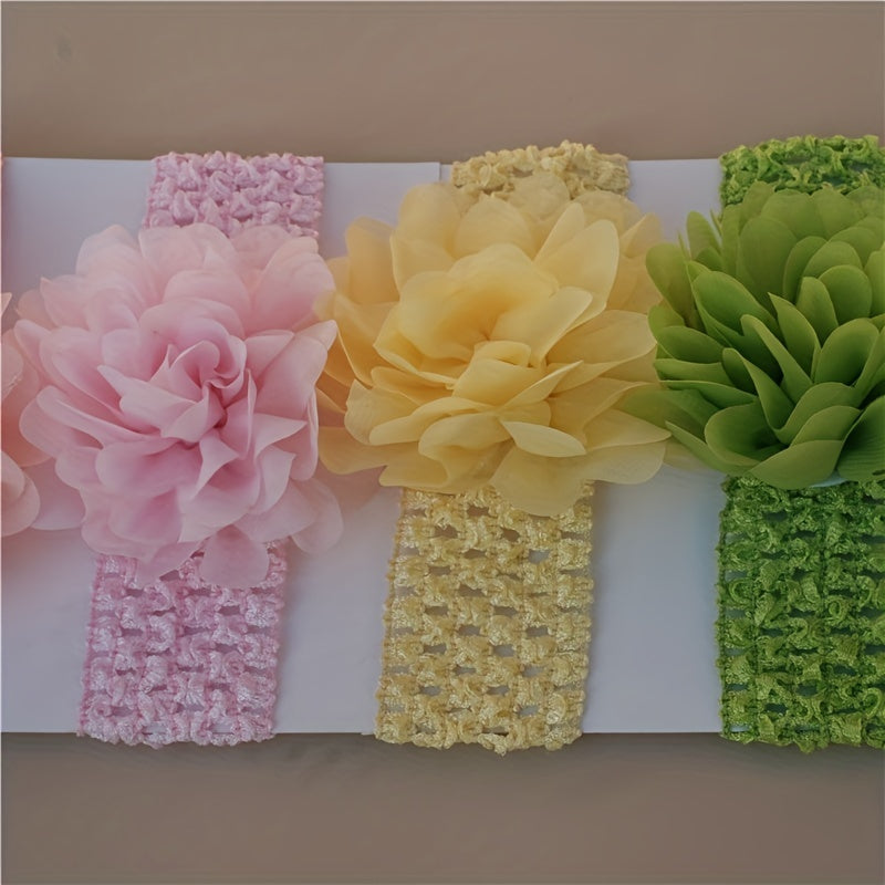 4pcs Cute Chiffon Flower Knit Headband, Soft Comfortable Breathable Elastic Headband, Decorative Hair Accessories Photography Props For Baby Girls