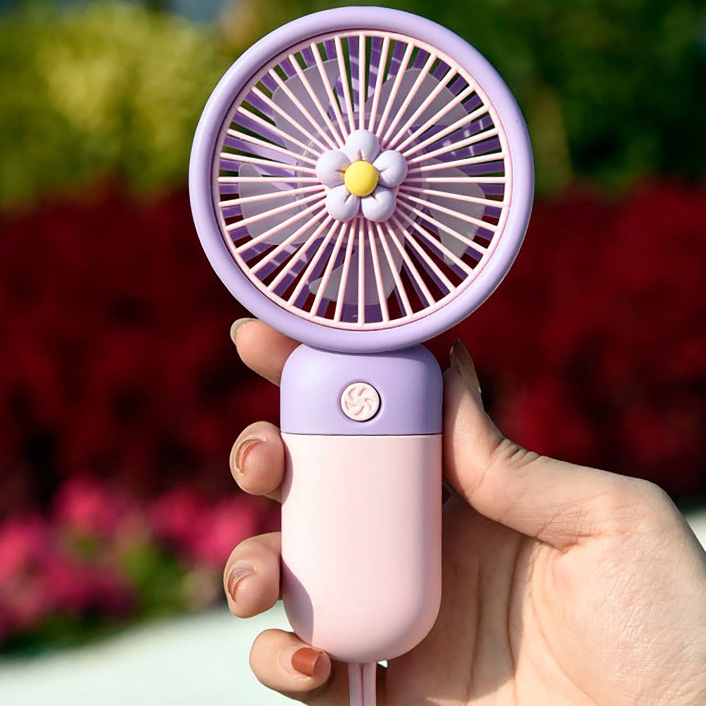 Portable Fan Summer Flower Color Block Mini Handheld Small Fan Portable USB Chargeable Fan