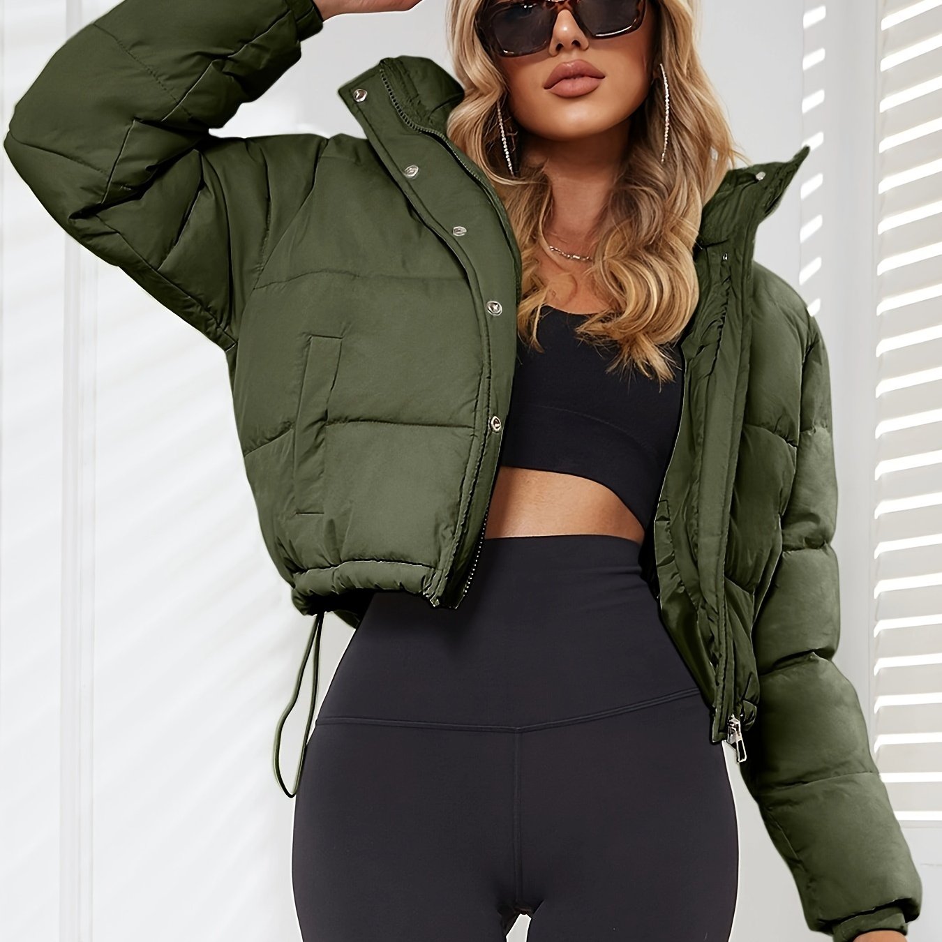New Women's Jacket Hooded Warm Coat with Drawstring Design, Short Casual Fashion Padded Coat