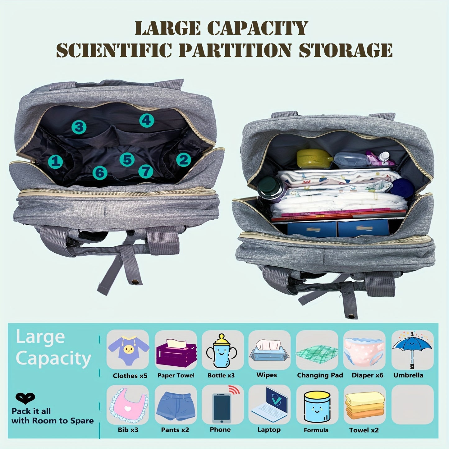 Lamroro Diaper Bag Backpack | Multifunction Travel Back Pack with Stroller Straps & Pacifier Case, Unisex and Stylish, Polyester, Zipper Closure, Utility Pocket, Mixed Color, Ideal for Registry and Shower Gifts