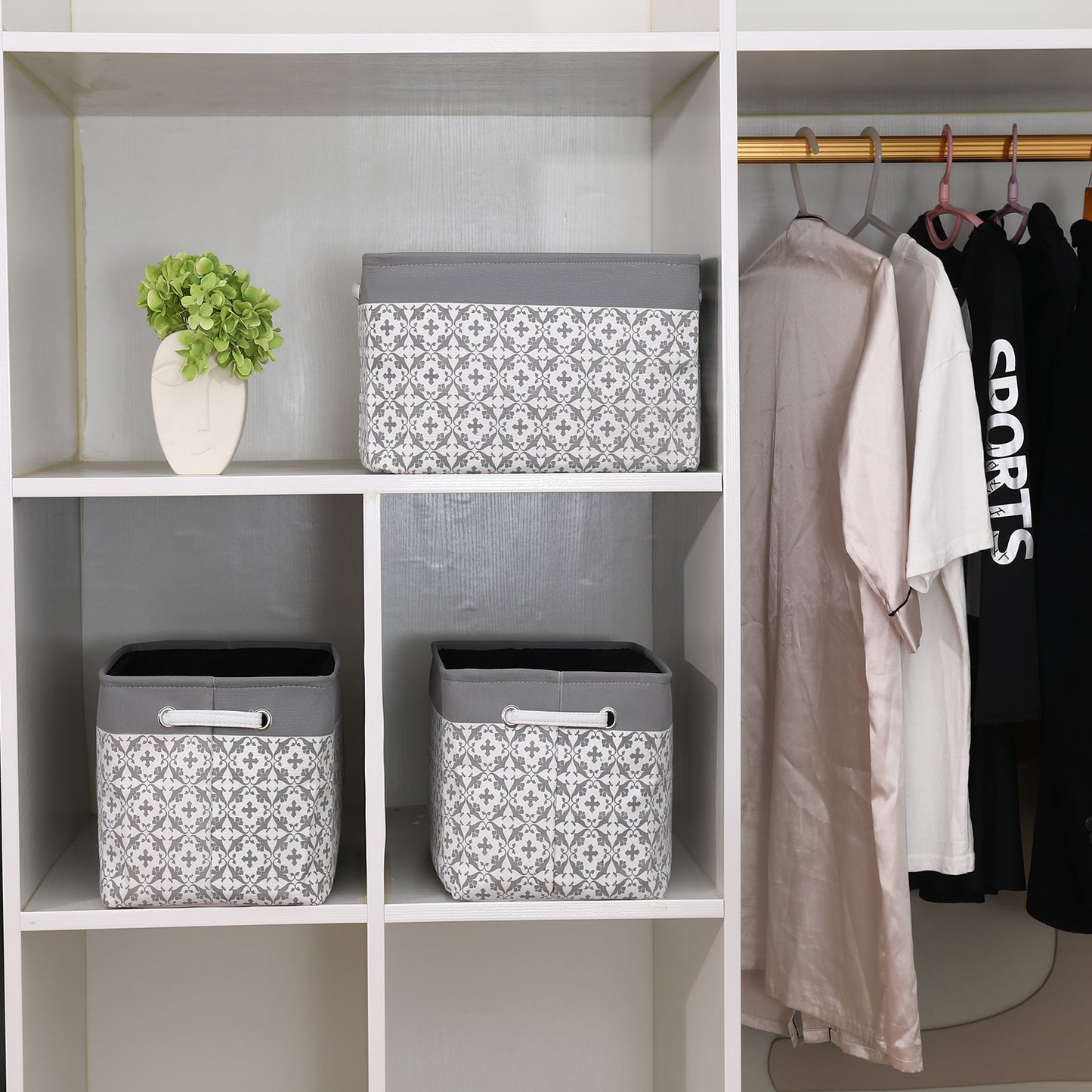 3pcs Modern Fabric Storage Bins - Foldable Canvas Organizer Baskets with Handles, Sturdy for Home, Office, Nursery, and Closet Organization, Minimalist Two-Tone Design, Closet Organizers And Storage