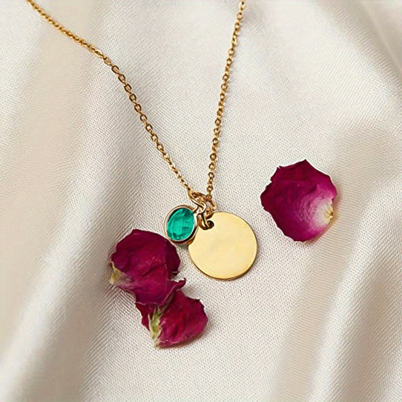 Birth Flower Engraved Necklace - Personalized Name Necklace with Birthstone and Customizable Record Time - Unique Mom Grandma Gift Idea with 12 Varieties of Birth Gemstones