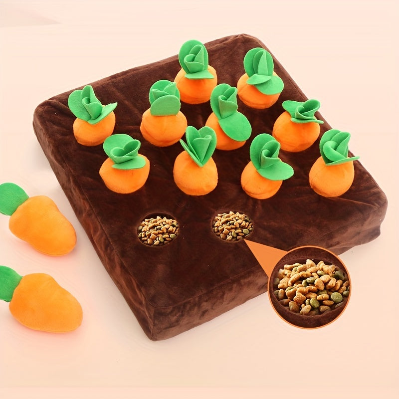 Durable Plush Dog Toy with Squeaker - Carrot Design for Medium Dogs, Chew-Resistant & Dental Health, Interactive Fun for Pets, Soft Faux Fur Base, Green & Brown, Puppy Toys