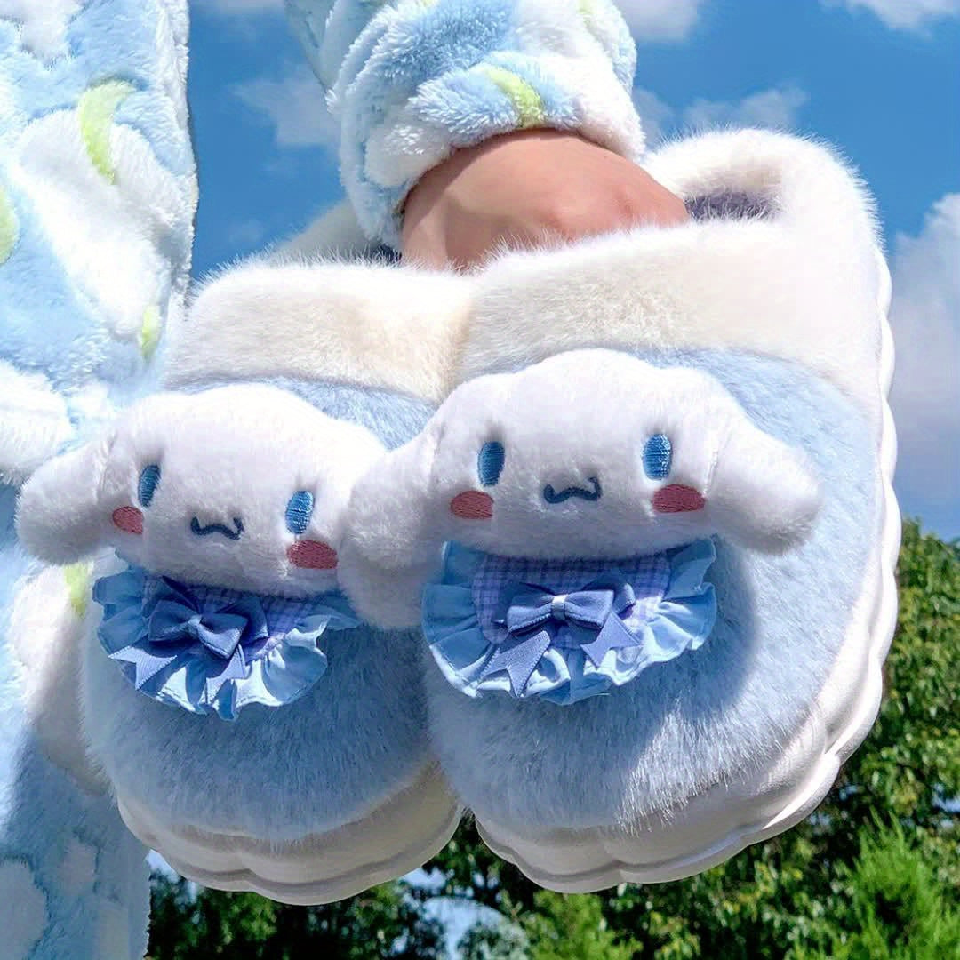Sanrio Official Licensed  & Pochacco Women's Plush Slippers - Cute Anime Character House Shoes with Fuzzy Lining, Soft Fabric Upper & Sole, Winter Warmth for Indoor/ Use, Cozy Casual Footwear for Home & Daily Wear (/Purple/Br