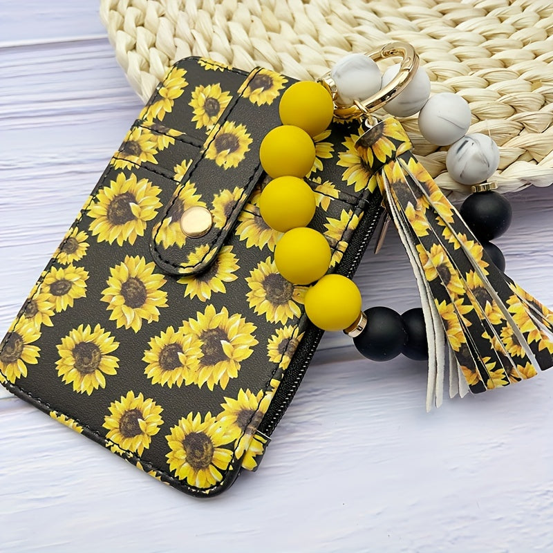 1pc Stylish Leopard Sun Flower Cow Pattern Silicone Bangle - Western Cowboy Bag Bead Keychain, Ladies Wallet Card Holder, Fashionable Key Ring with Unique Design and Colorful Pattern