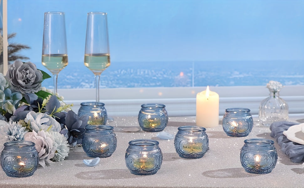 Glass Tea Light Candle Holders, Polished Finish, Flower Theme, Tabletop Mount, Versatile for Wedding, Shower, Party Decoration, Ideal for Christmas, Halloween, Easter, Thanksgiving, Valentine'S Day