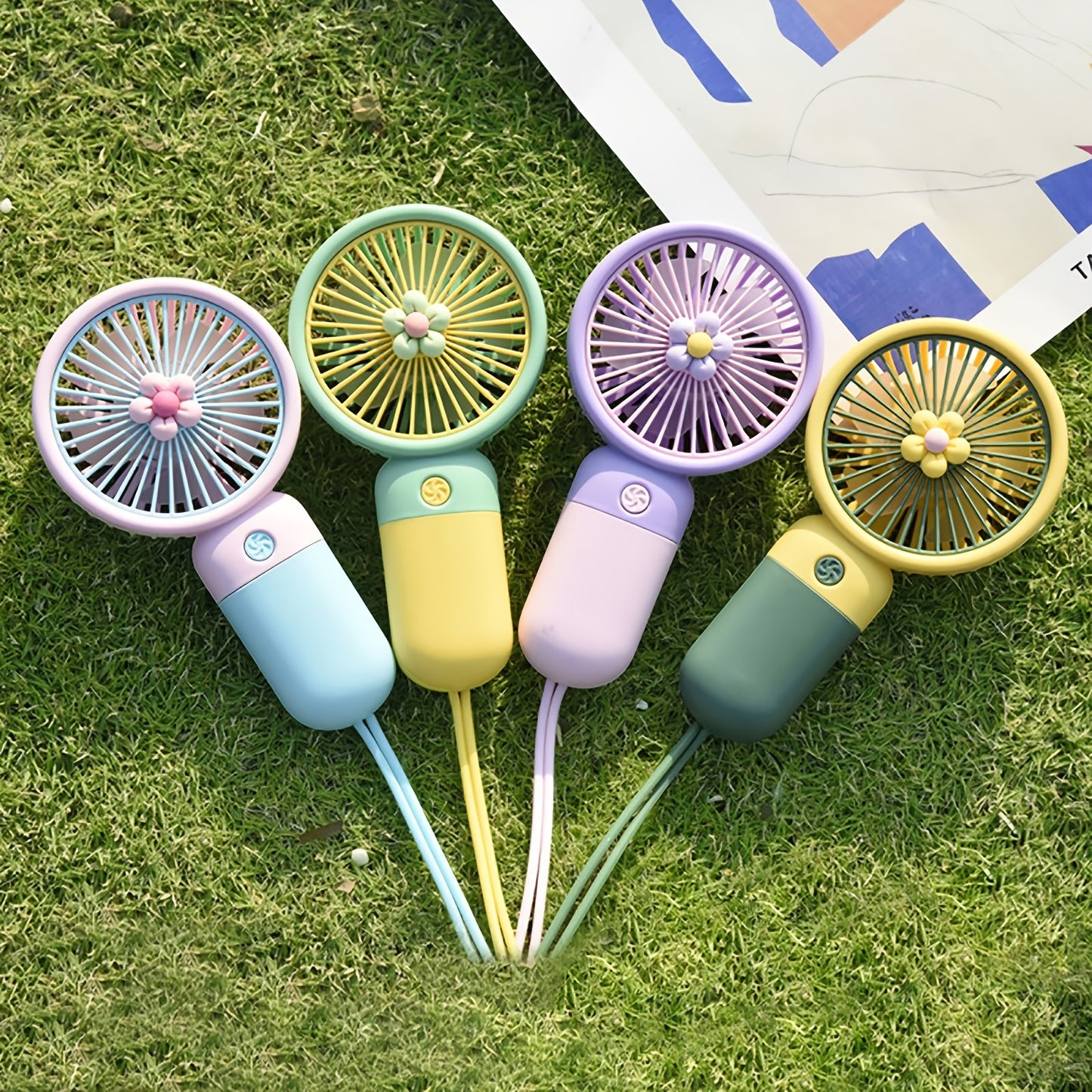 Portable Fan Summer Flower Color Block Mini Handheld Small Fan Portable USB Chargeable Fan