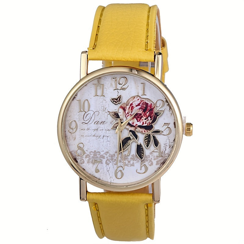 Elegant Rose Flower Embellished Quartz Wristwatch - Fashionable Casual Design - Perfect Gift for Special Occasions