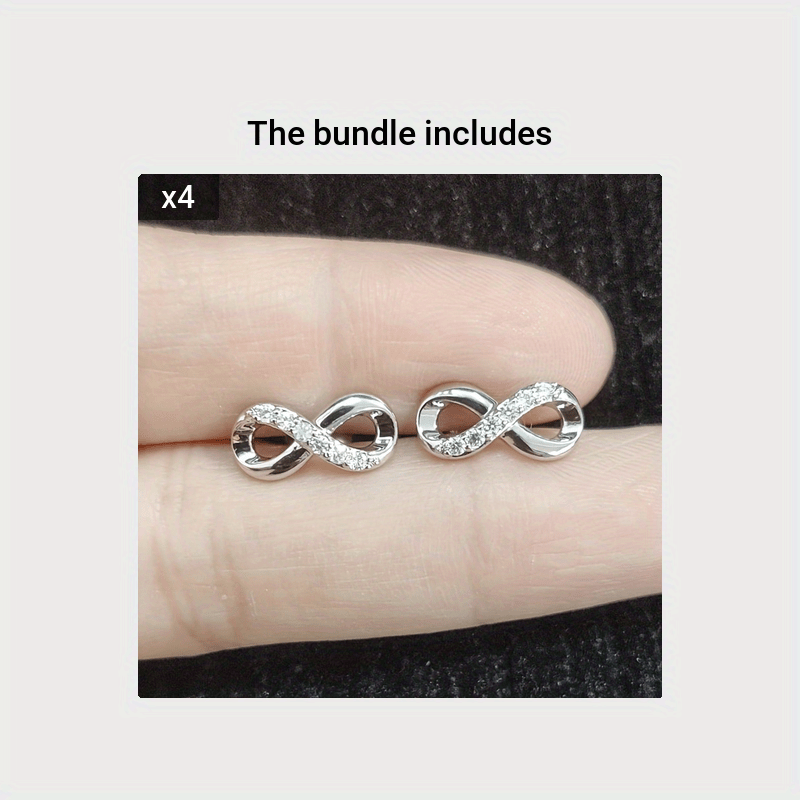 Lucky Cubic Zirconia Infinity shaped Stud Earrings Silver Plated Jewelry For Women 1Pair