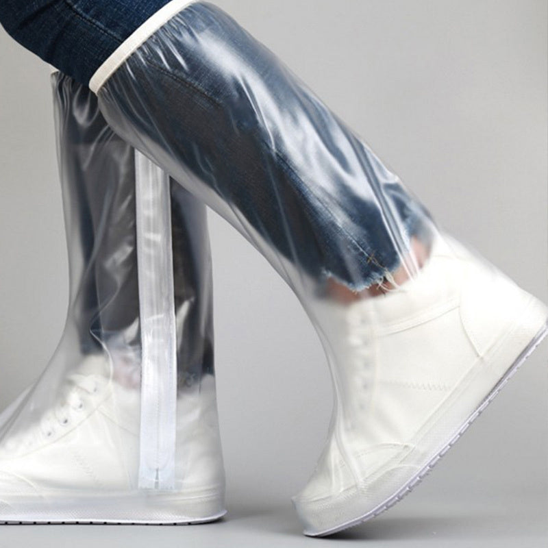 Casual Plastic Shoe Covers, Waterproof, High-Tube, Solid Color, with Reinforced Ring and Thickened Sole, for Men and Women, Outdoor Travel
