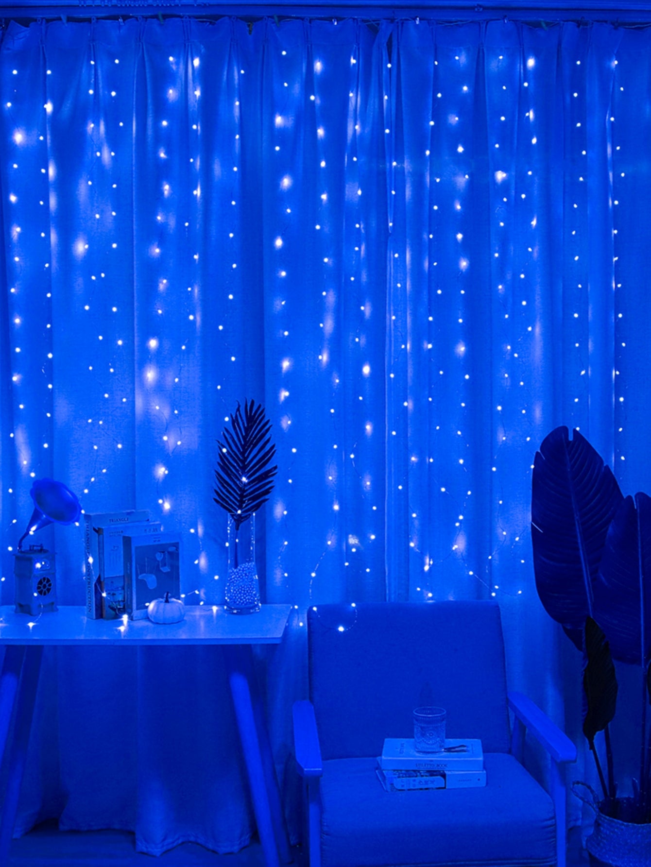 1pc, 200 LED Curtain Lights 199.95cm, Hanging Window Lights, Fairy Lights, Bedroom Decor, Indoor Decor, Christmas Holiday Party Supplies, Party Decor, Festival Decor Not Include Batteries, Halloween