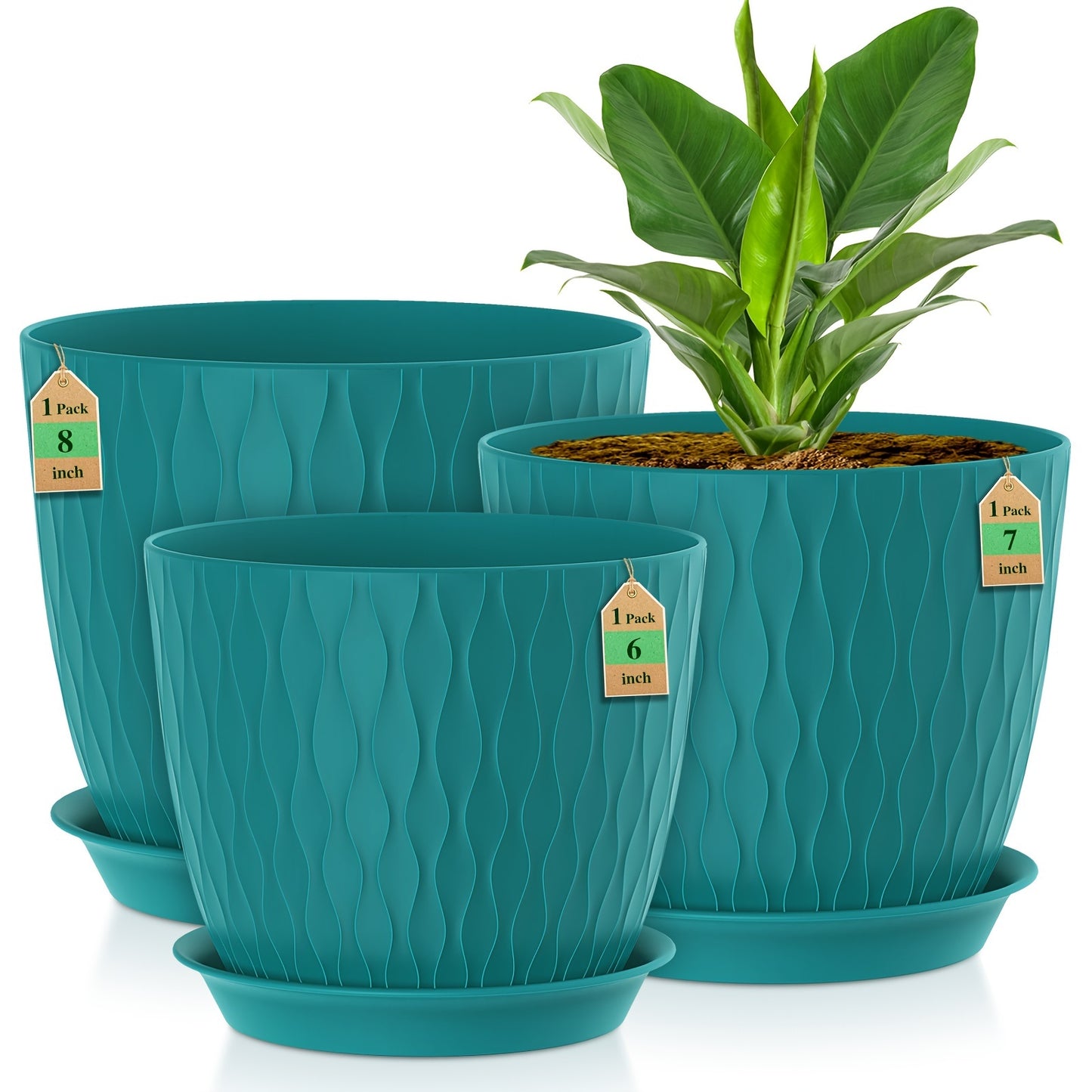 1 Set, Large, Medium And Small Water Ripple Flower Pot Set with Drainage Holes, Plastic Flower Pots, Indoor And Outdoor Plant Nursery Planting Pots, Succulents, Snake Plants, African Violets, Flowers