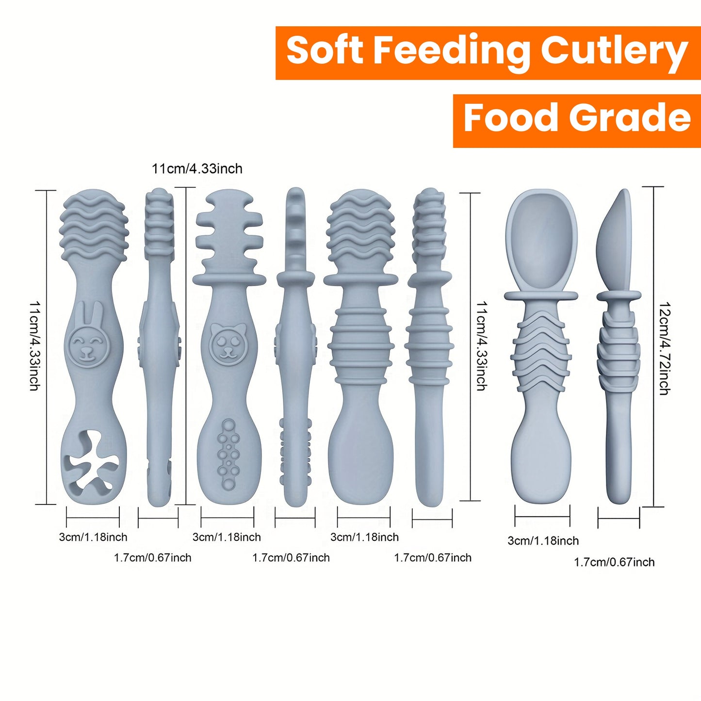 4pcs Baby Silicone Chewing Spoon Set, Food Grade Silicone Spoon And Fork Set, Silicone Spoon, Silicone Cutlery Training, Soft Feeding Cutlery