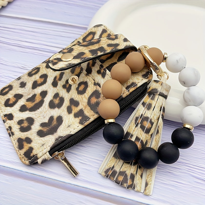 1pc Stylish Leopard Sun Flower Cow Pattern Silicone Bangle - Western Cowboy Bag Bead Keychain, Ladies Wallet Card Holder, Fashionable Key Ring with Unique Design and Colorful Pattern