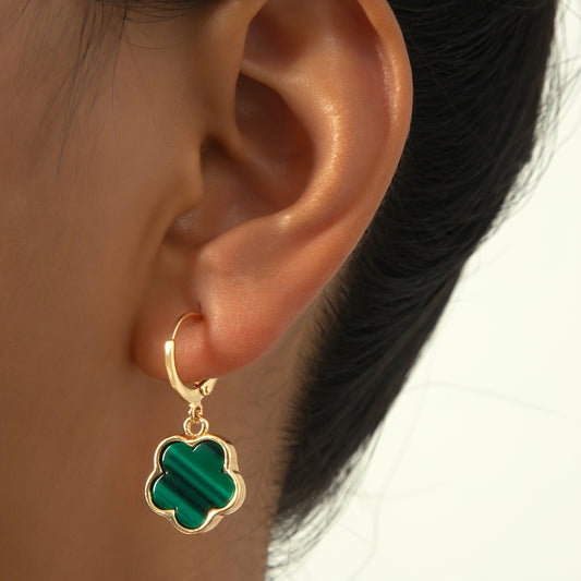 Colorful Lucky Flower Design Dangle Earrings Elegant Simple Style Alloy Jewelry Female Earrings