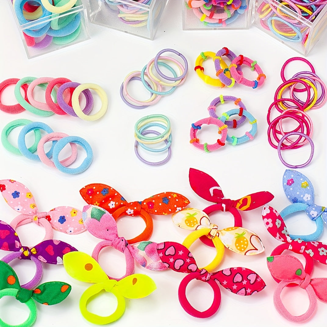 914/879/869/864/280pcs/set Kawaii Colorful Cartoon Hair Accessories Set, includes cartoon hair clips, claw clips, BB clips, rhinestone flower clips, various hair ties, scrunchies, and headbands - essential for daily cute styl