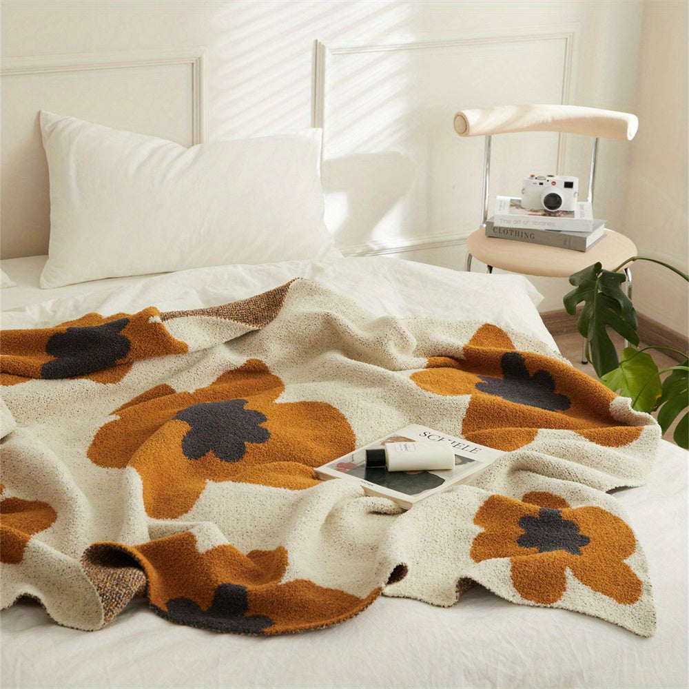 1pc Cozy Nordic Flower Pattern Knitted Throw Blanket - Soft, Warm, Air-Conditioning Friendly, and Versatile for Couch, Bed, Sofa - Perfect for Indoor and Outdoor Use