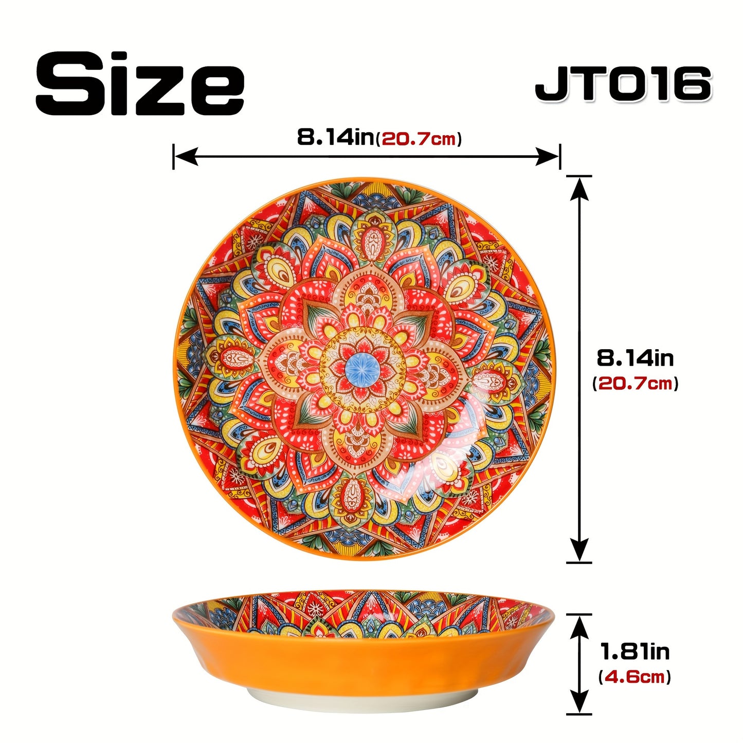 Bohemian Style Flower Themed Ceramic Dinner Plates Set of 2.54 - 20.32 cm Round Decorative All-Season Dishware for Steak, Pasta, Breakfast - Microwave Safe Ceramic Tableware for Restaurant and Home Use