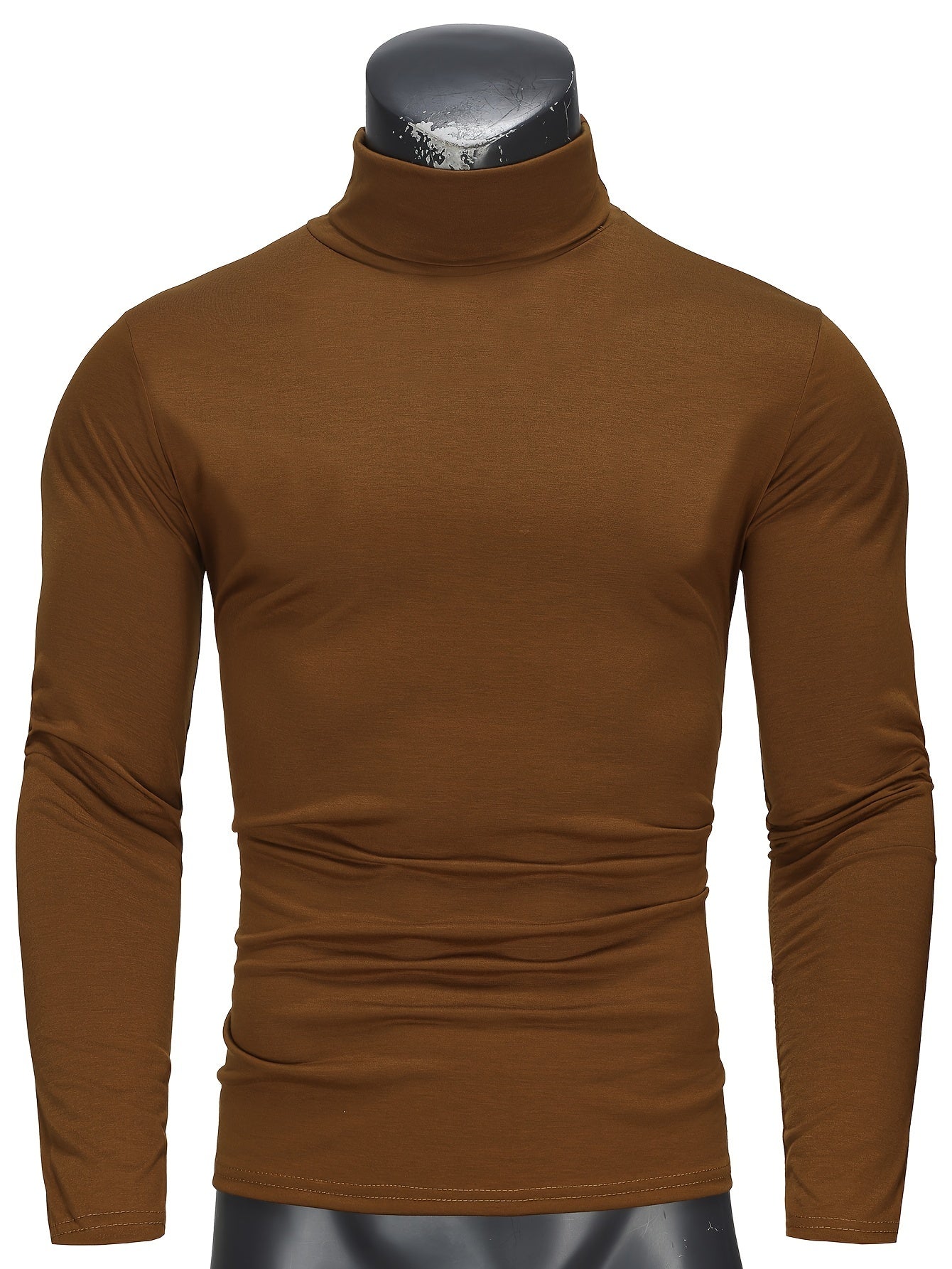 Fashionable White Base Layer Solid Color High Neck Men's Long Sleeve T-Shirt