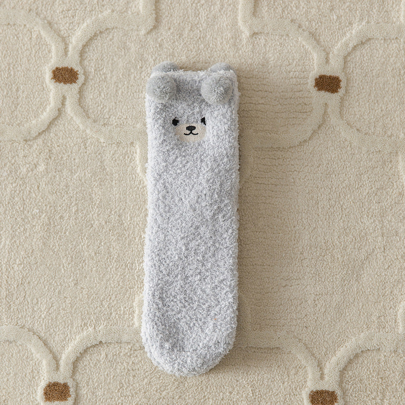 1 Pair Women'S Cute Non-Shedding Coral Fleece Warm Socks | Autumn-Winter Collection, Solid Color, Fabric