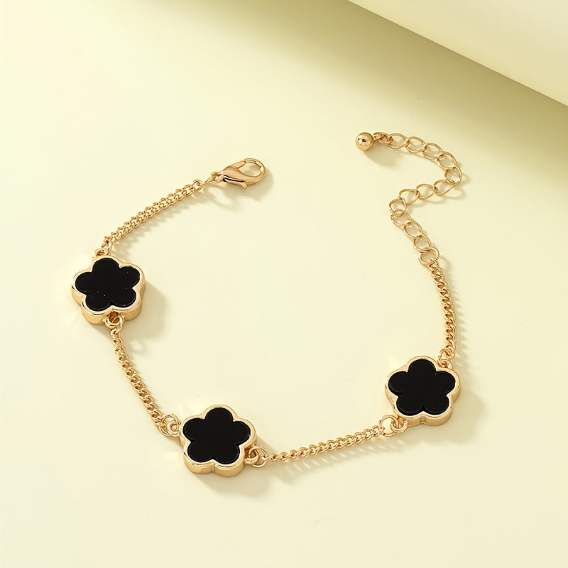 1pc Five Leaf Flower Thin Chain Bracelet Adjustable Hand Chain For Women