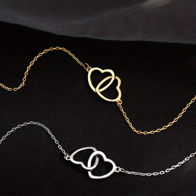 1pc, Exquisite Double Peach Heart Pendant Necklace - Stylish Metal Alloy Jewelry with Elegant Design, Perfect for Daily Wear, Party, Mothers Day, Valentines Day, and Birthdays - A Charming Clothing Accessory and Festival Gift