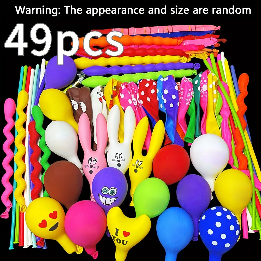 49pcs Mixed Color Balloon Set, Cartoon Animal Balloons Set, Premium Long Balloons, I LOVE YOU Heart Shaped Balloon, Flower Pattern Colorful Balloons, for Birthday, Party, Christmas, Halloween, Easter