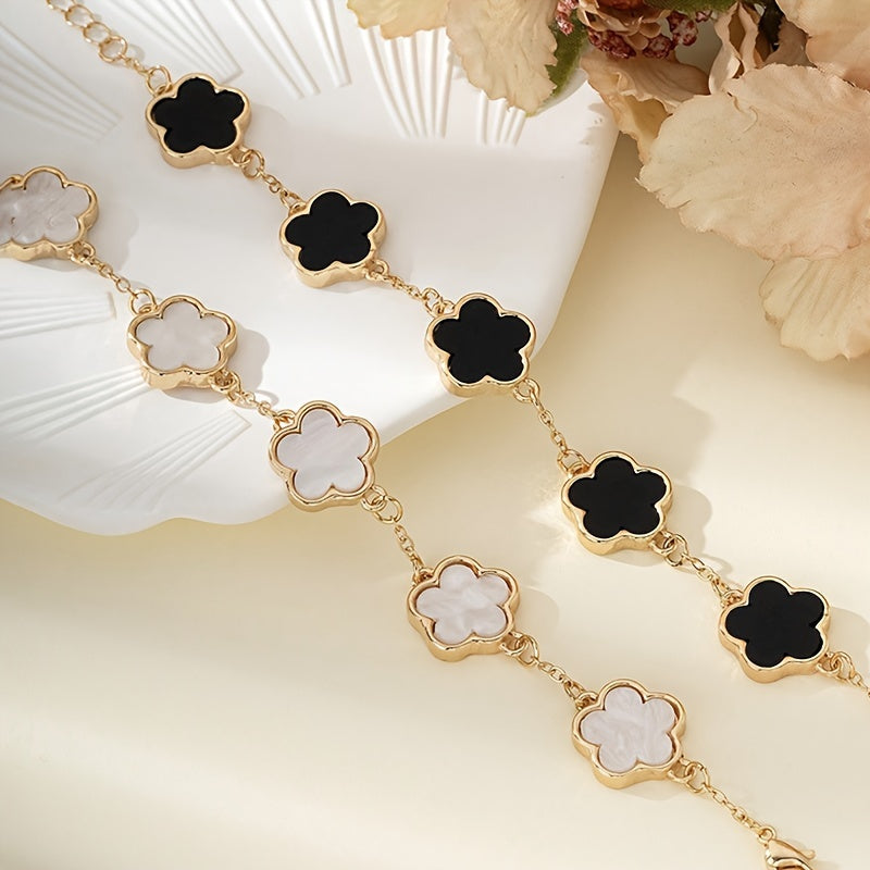 2 Pcs Set Of Exquisite Lucky Flower Design Bracelet Alloy Jewelry Elegant Leisure Style For Women Daily Dating Hand Decor