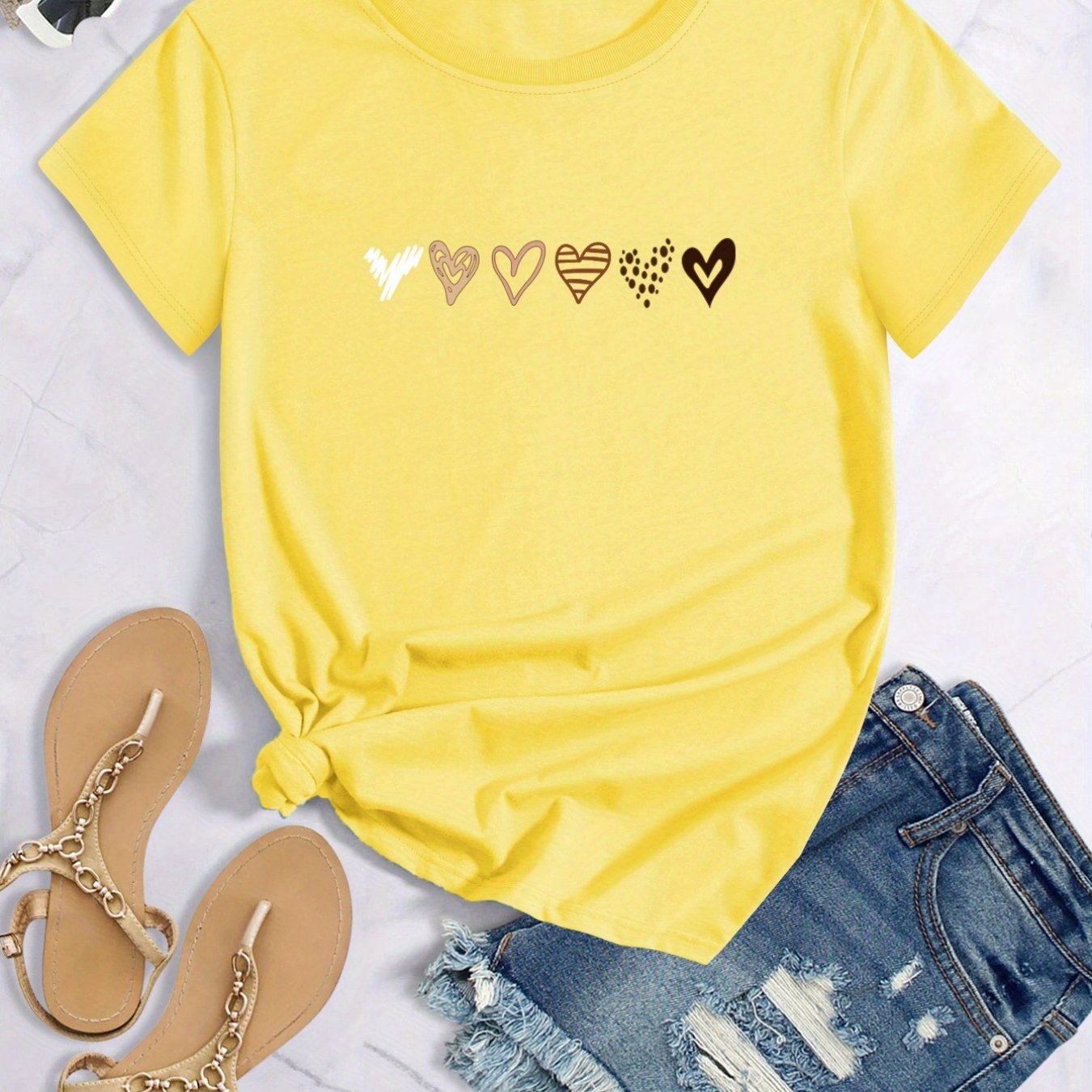 Chic Heart Motif Womens T-Shirt - Soft, Breathable Fabric - Perfect for Spring & Summer Leisurewear