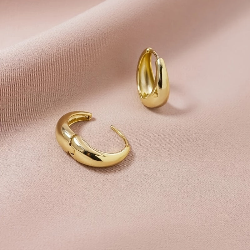 Minimalist Luxury Golden Hoop Earrings Copper 14K Gold Plated Jewelry Female Daily Wear Accessories