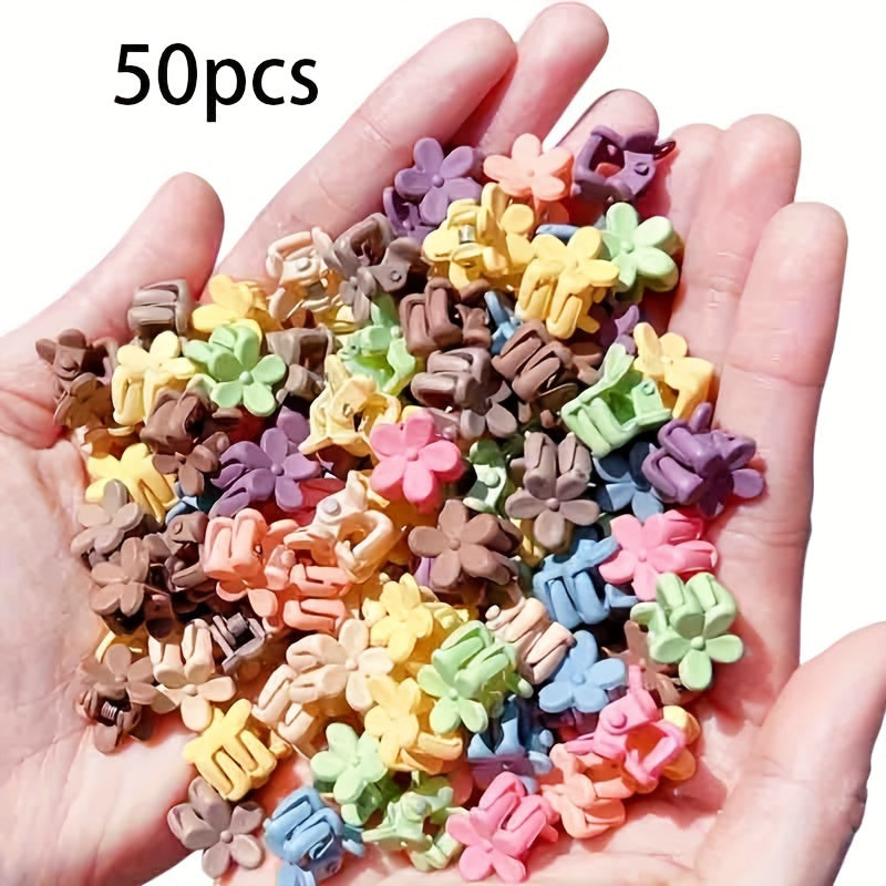 50 Sets Of Mini Hair Clips, Cute Plastic Flower-Shaped Hair Accessories, Pure Color Braids, Suitable for Teenagers, Cute Girls, Accessories