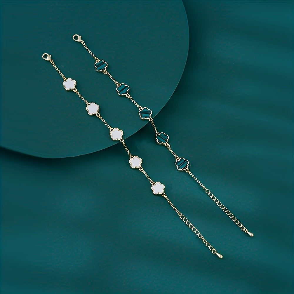 2pcs Flower Thin Chain Bracelet Set Elegant Hand Chain Jewelry Decoration For Women Daily Wear