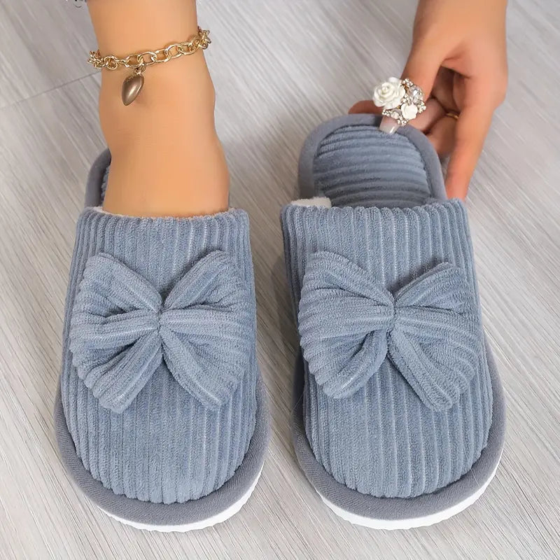 Women's Slip-On Winter Slippers With Bow