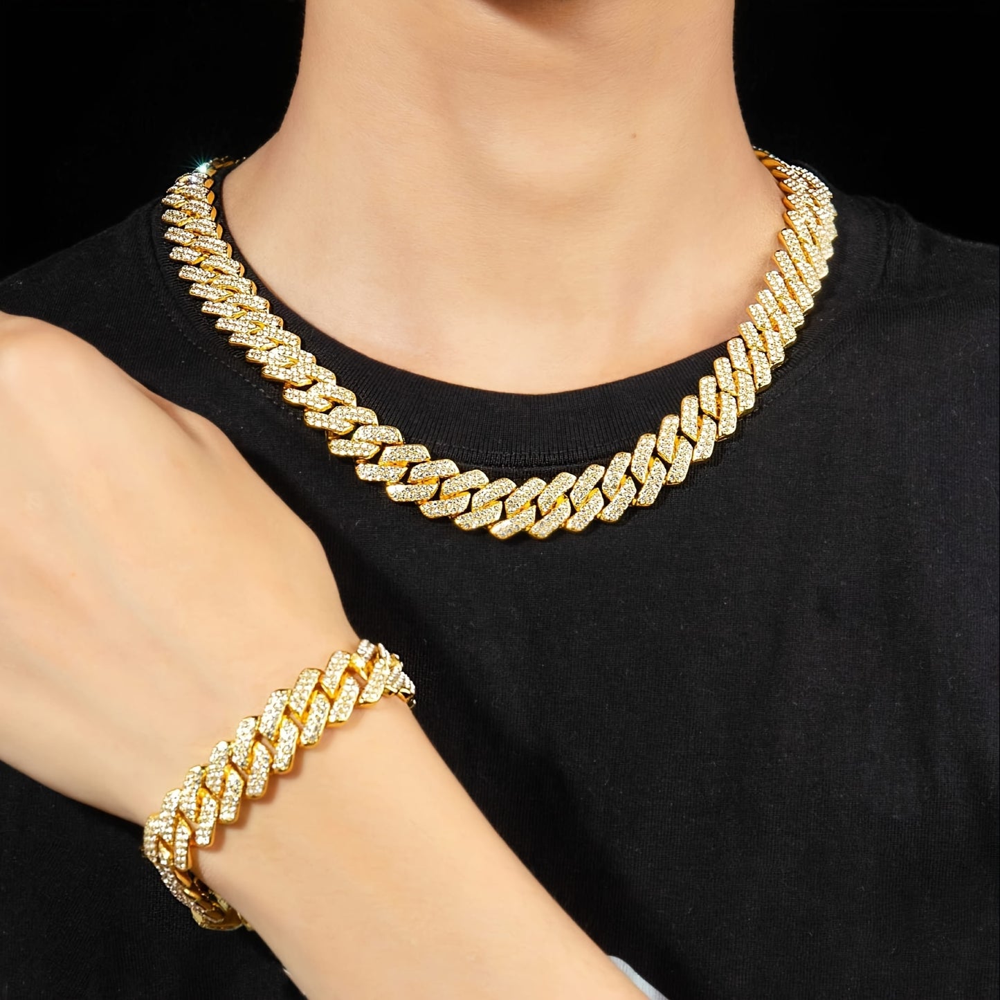 Men's Cuban Link Iced Out Necklace with Color Chains and Paved Rhinestones, Rapper CZ Cuban Chain Necklace for Women, Hip Hop Jewelry Gift