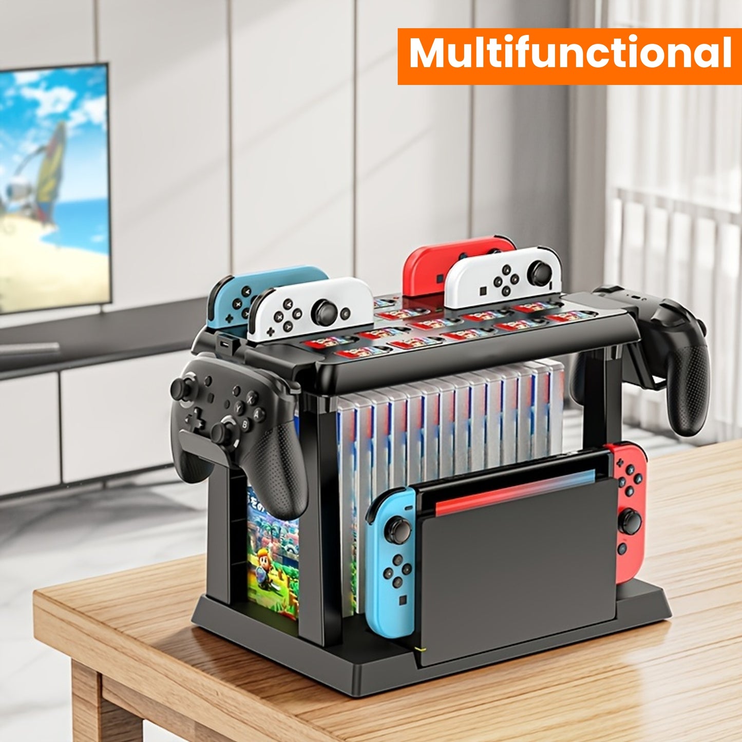 For Switch Handle Multifunctional Accessories Kit Storage with Card Slot and Charging Bracket for Game CD Cassette
