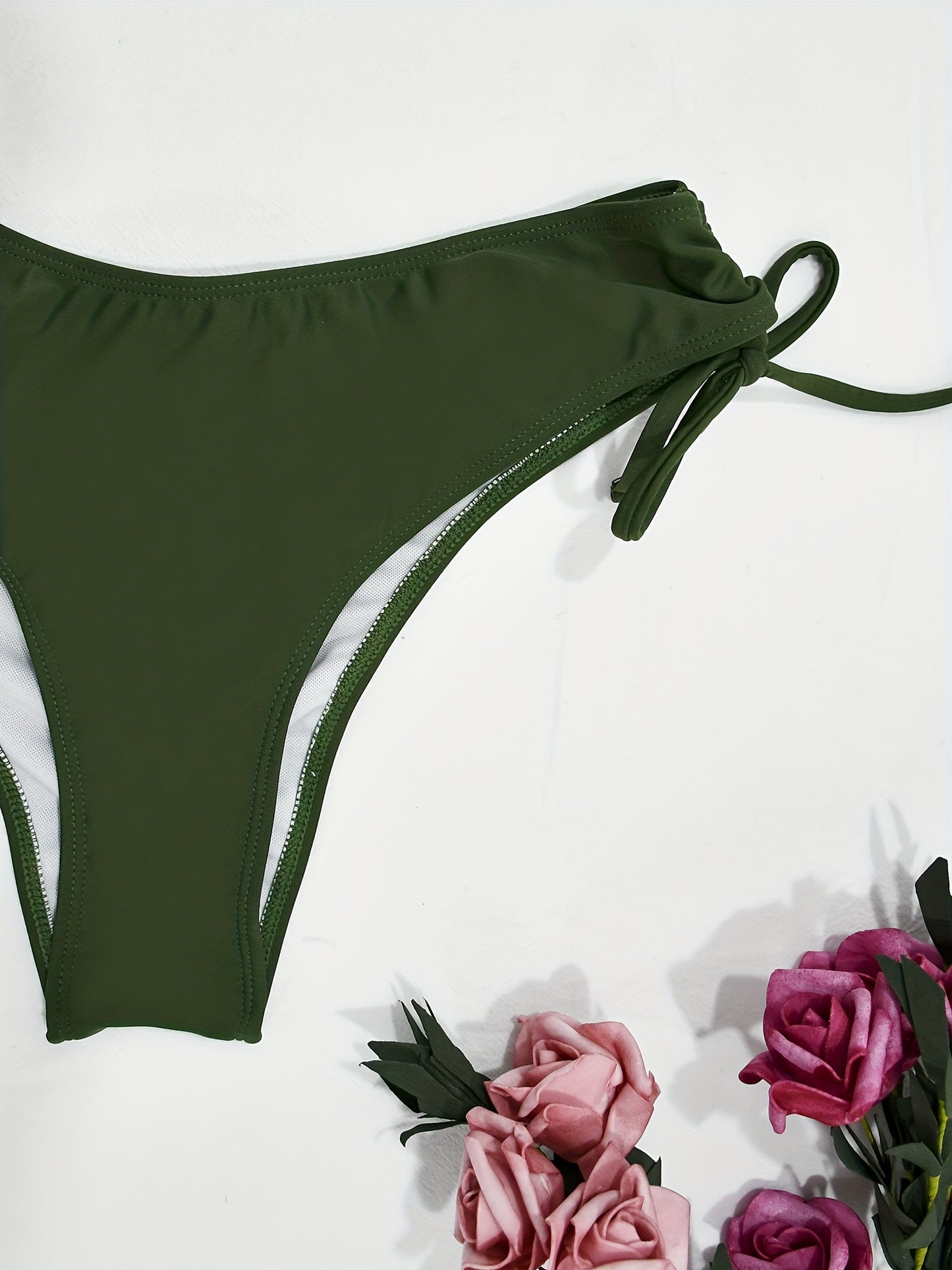 two pieces Women's Tie Front Bandeau Bikini Set with High Cut Drawstring Tie Side Bottoms - Stretchy and Comfortable Swimwear
