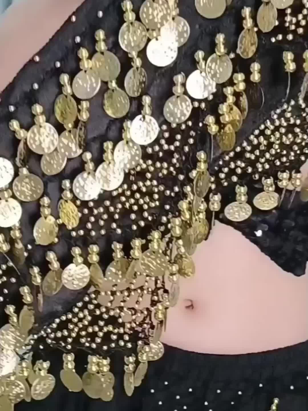 Vibrant Belly Dance Hip Scarf Wrap Skirt for Women - Golden Coins and Beads Accessories, Jingle Music, Egyptian-Inspired Design - Perfect for Rave Outfit, Halloween Costume, Festival Clothing, Carnival, Christmas Party, Perfo