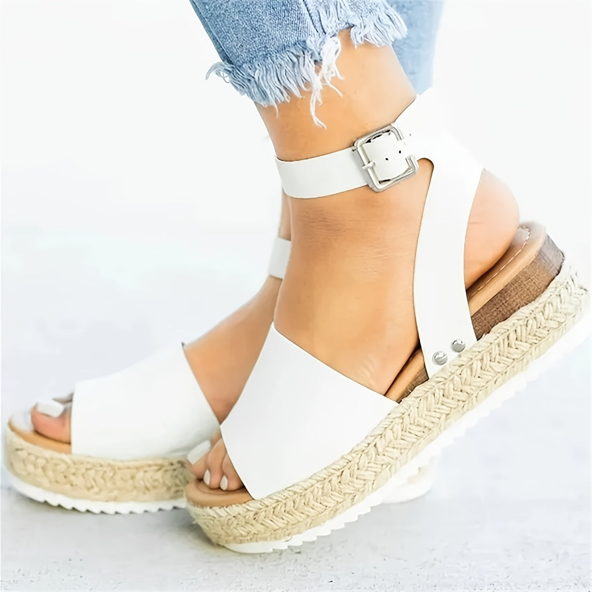 Chic Womens Open Toe Platform Espadrilles - Ankle Strap, Lightweight, Non-Slip Sole - Versatile Summer Sandals