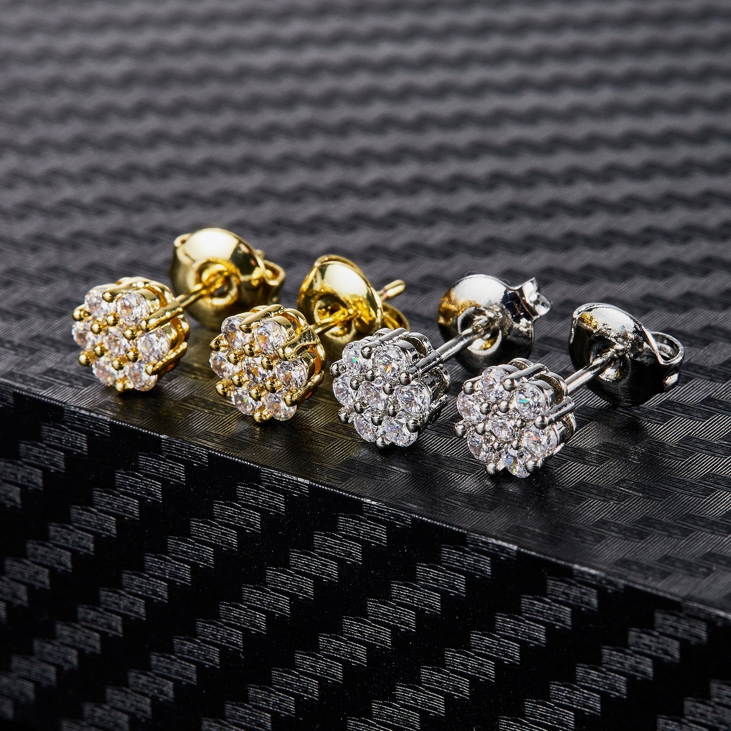 Elegant 1076 Flower Stud Earrings, 18K Golden Plated, Synthetic Cubic Zirconia, Copper, Perfect for Daily Wear and Gift Giving, Suitable for Mother's Day, All Seasons