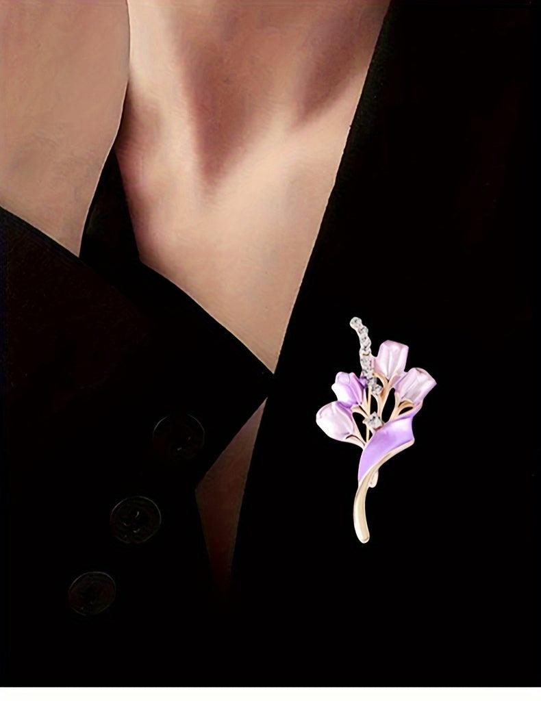 Elegant Purple Flower Brooch Dress Shirt Suit Gown Sweater Scarf Shawl Coat Hat Minimalist Stylish Pin Enamel Craft Accessory